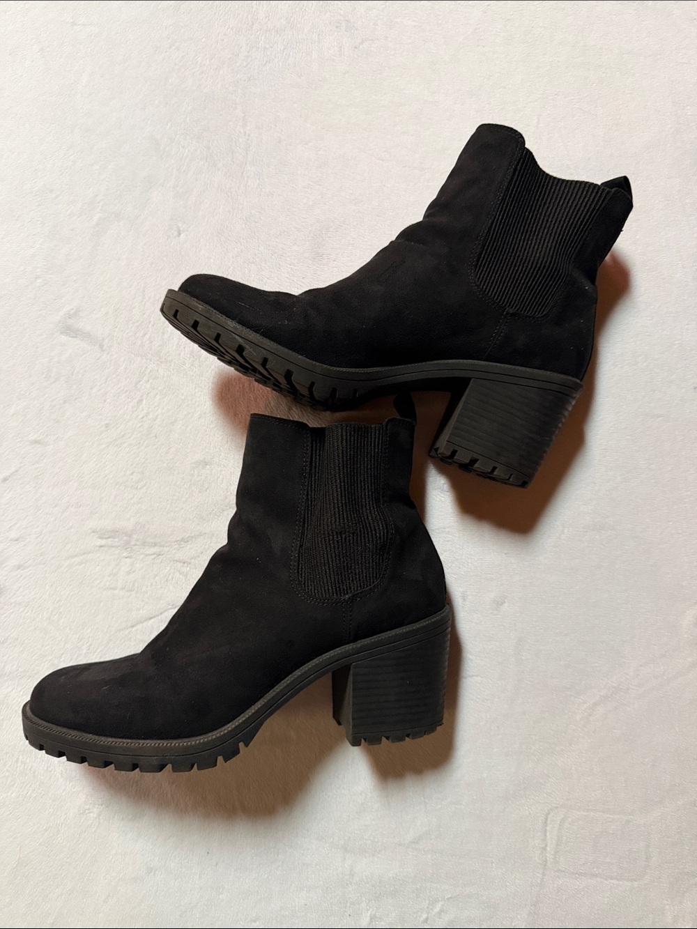 H&M Black Suede Chelsea Lug Heel Ankle Booties